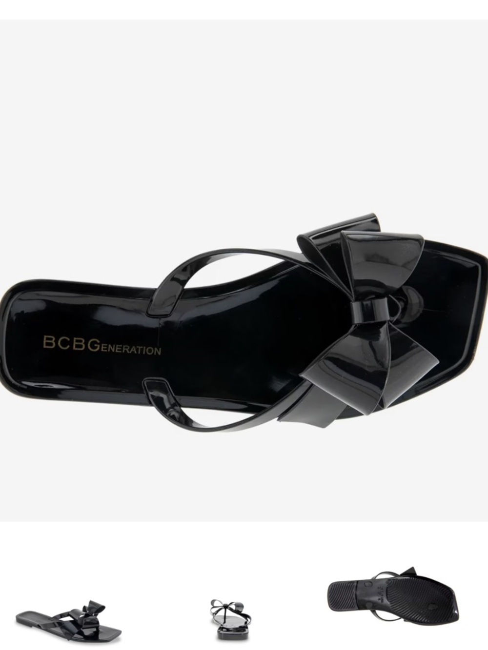 BCBGeneration Black Patent Bow Flip Sandal